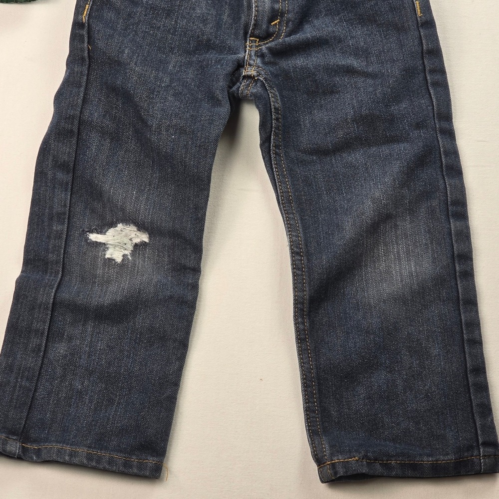 Boys OshKosh Plaid Shirt and Levis 514 Straight Jeans Set Green Blue Size 4T‎ - Picture 4 of 16